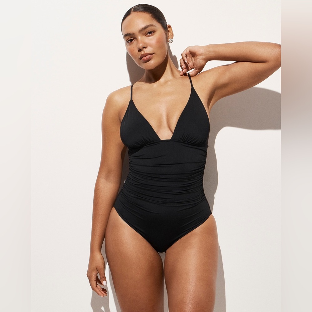 NWT J.Crew Ruched V-Neck One-Piece in Black